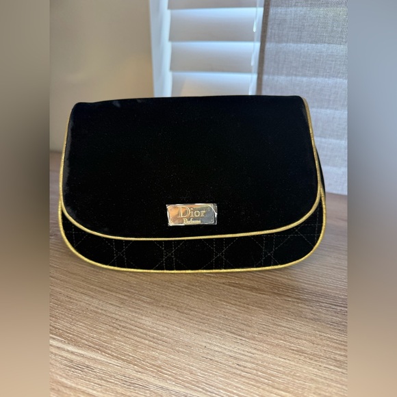 Dior Handbags - Dior Black Velvet Parfum Clutch with Gold Trim